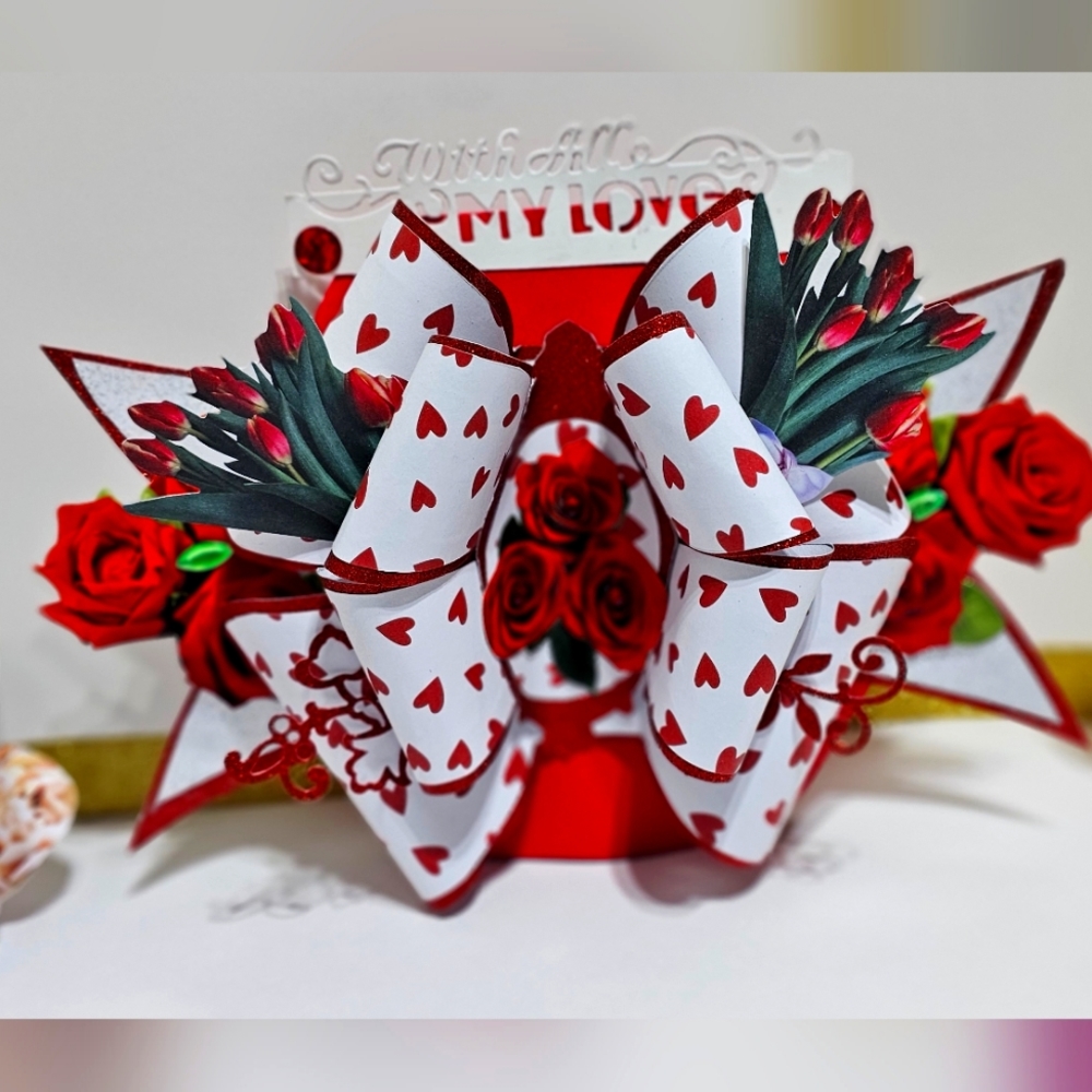 Unique Handmade Bow Easel Card, With All My Love